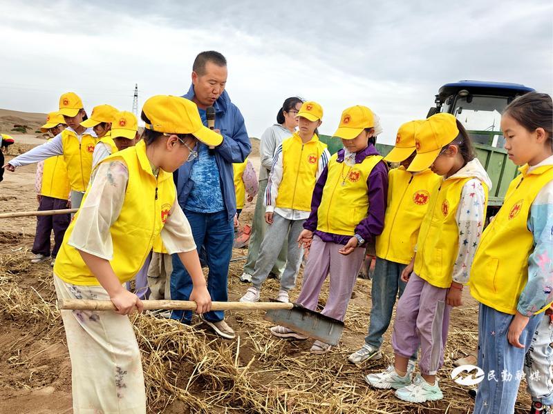 孩子们亲身体验草方格沙障的制作 赵娅维 摄